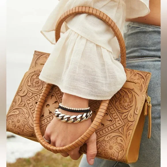 Bohemian Cleobella Arya Medium Brown Leather Embossed Detailed Handbag